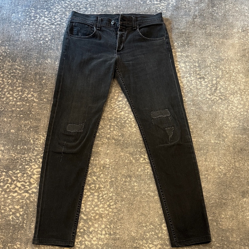 RAG & BONE MENS DARK GREY DISTRESSED PATCHED JEAN SIZE 34